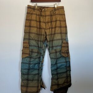 Burton Men's Snow Pants in Brown and Blue Plaid